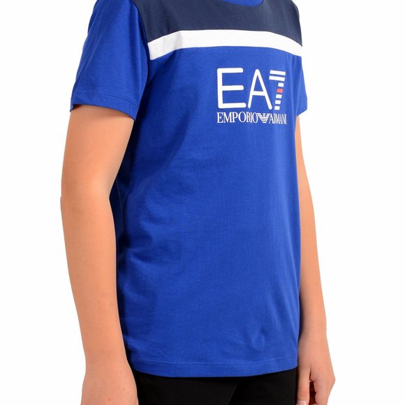 Emporio Armani EA7 Boys Bright Blue Short Sleeve Logo Print Crewneck T-Shirt - Picture 2 of 7
